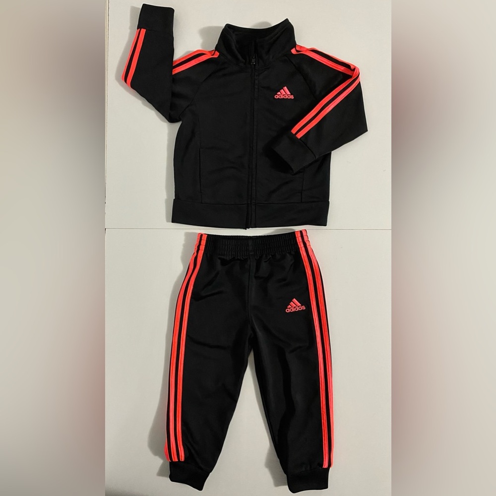 ADIDAS Little Girls Track Suit In Coral Neon Pink Size 18 Months.